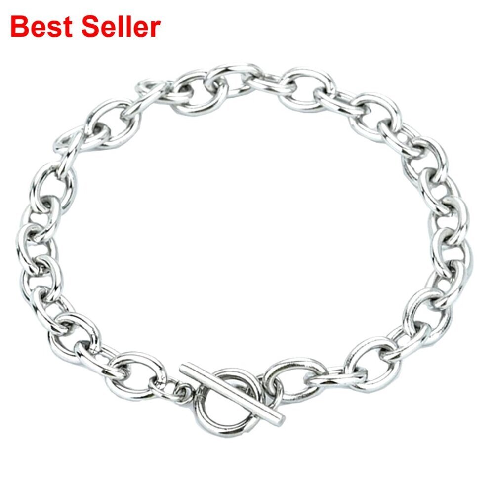 925 Sterling Silver Plated Copper Link Bracelet Heart Charm